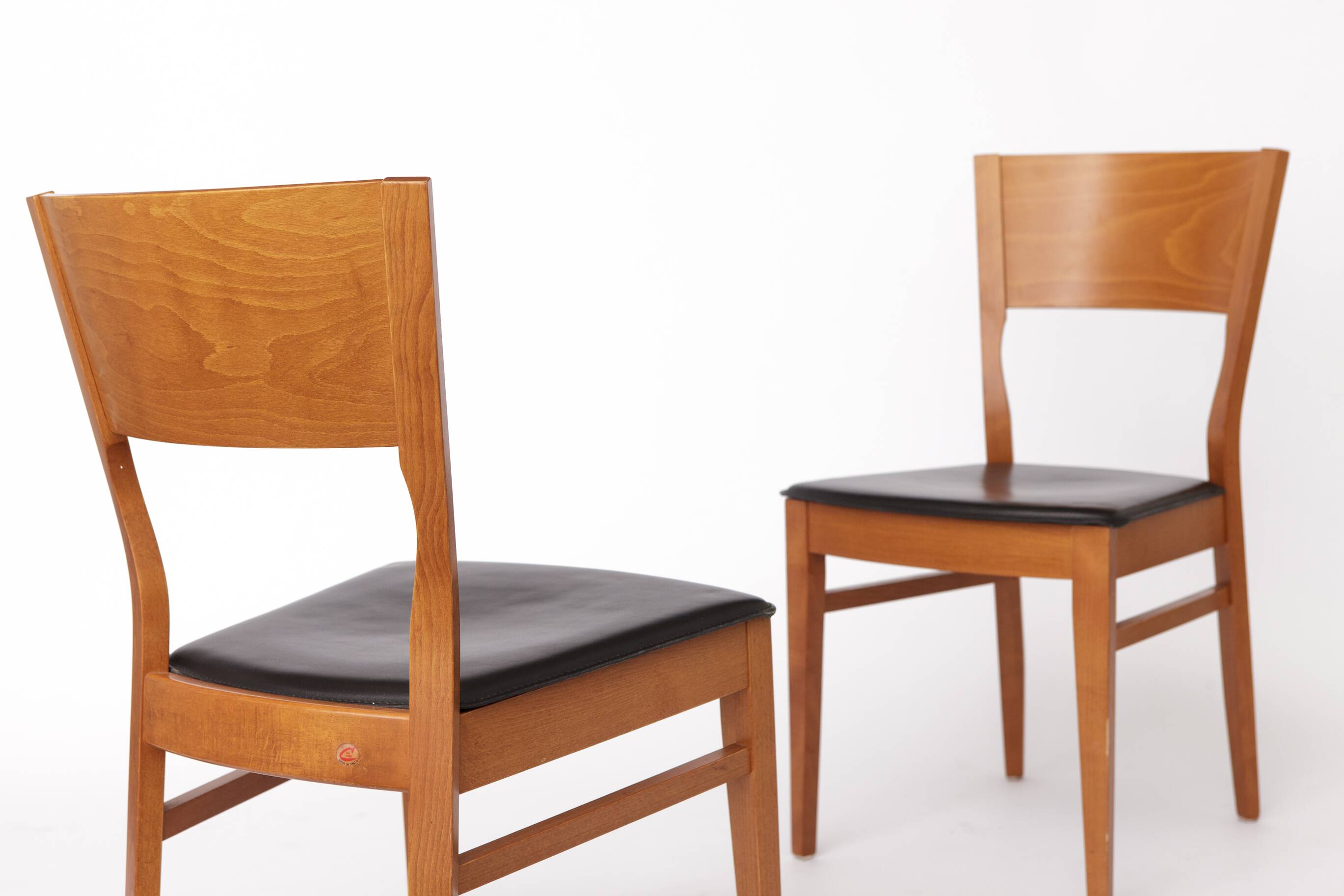 Set of 4 Italian Chairs by DAL1923, 1980s, Elm Wood, Black Faux Leather