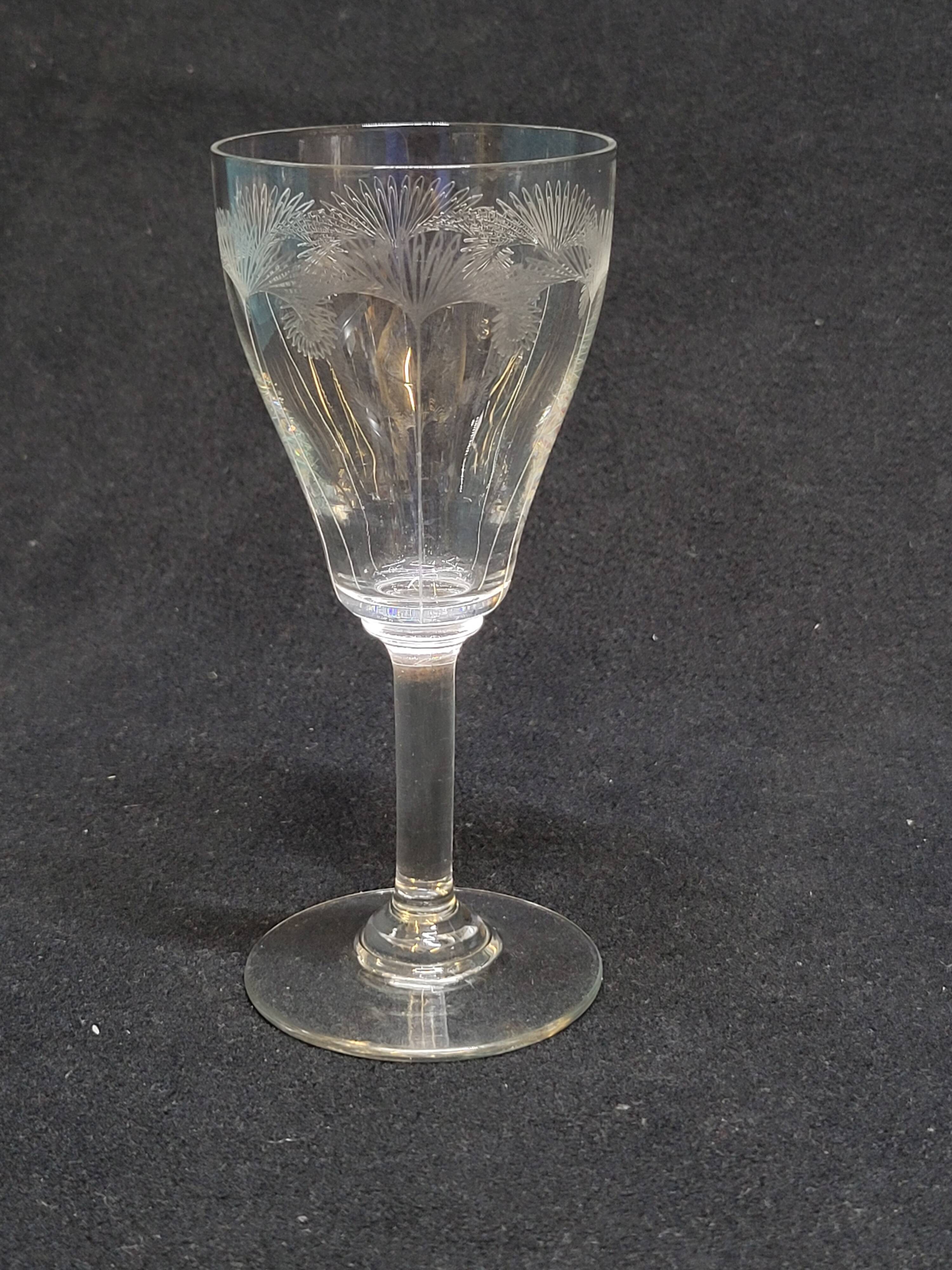 5 Old Port or Aperitif Glasses in Engraved Crystal with St Louis Palm Tree Decor?