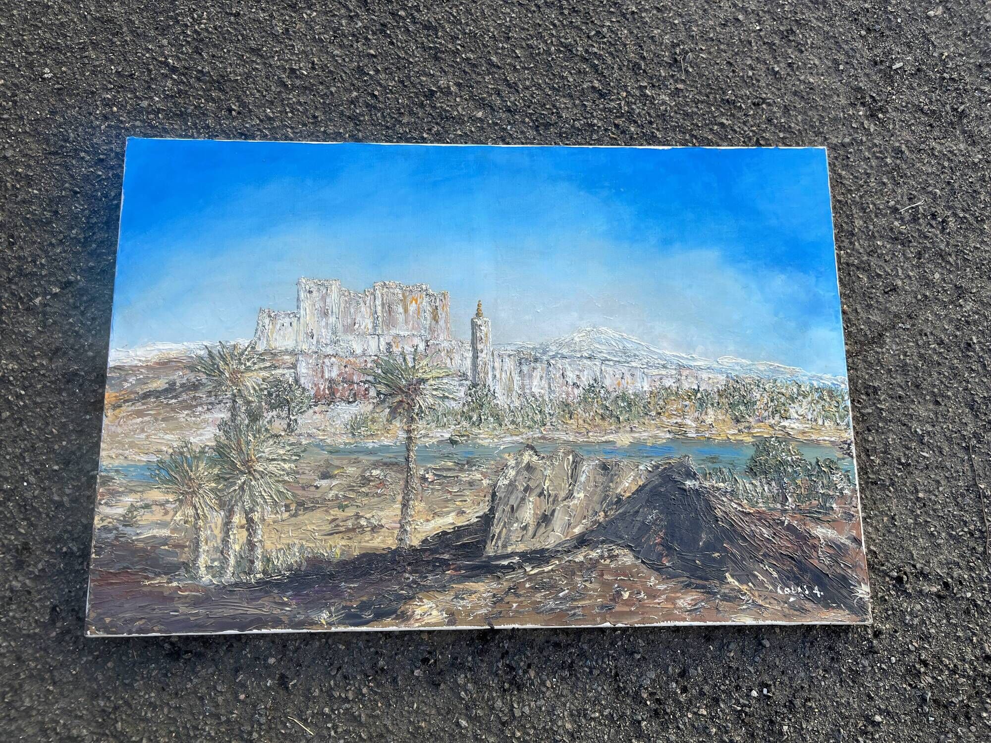 Orientalist painting – Kasbah between Ouarzazate and Zagora – Oil on canvas