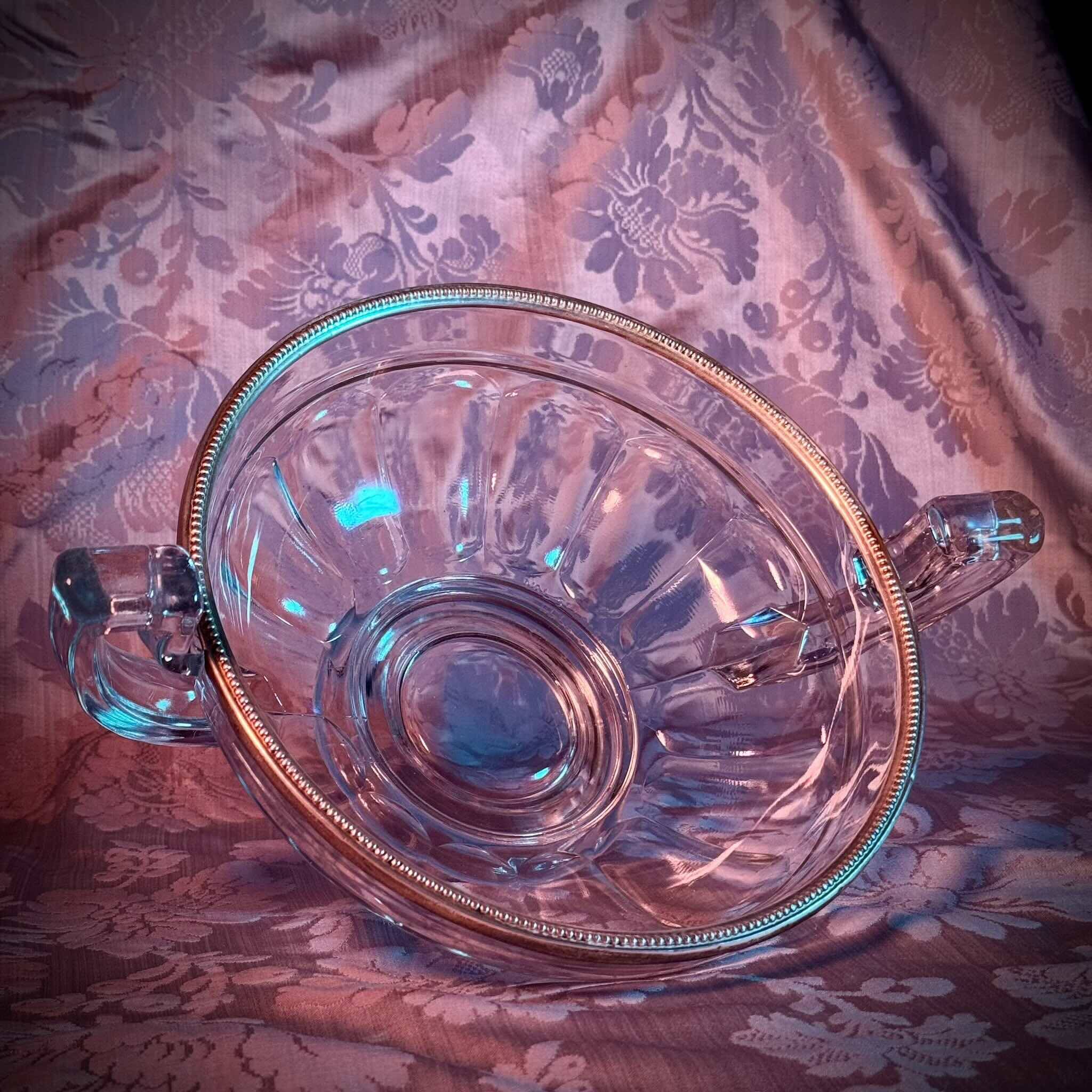 Val Saint Lambert Crystal Fruit Bowl | Silver Rim | Art Deco