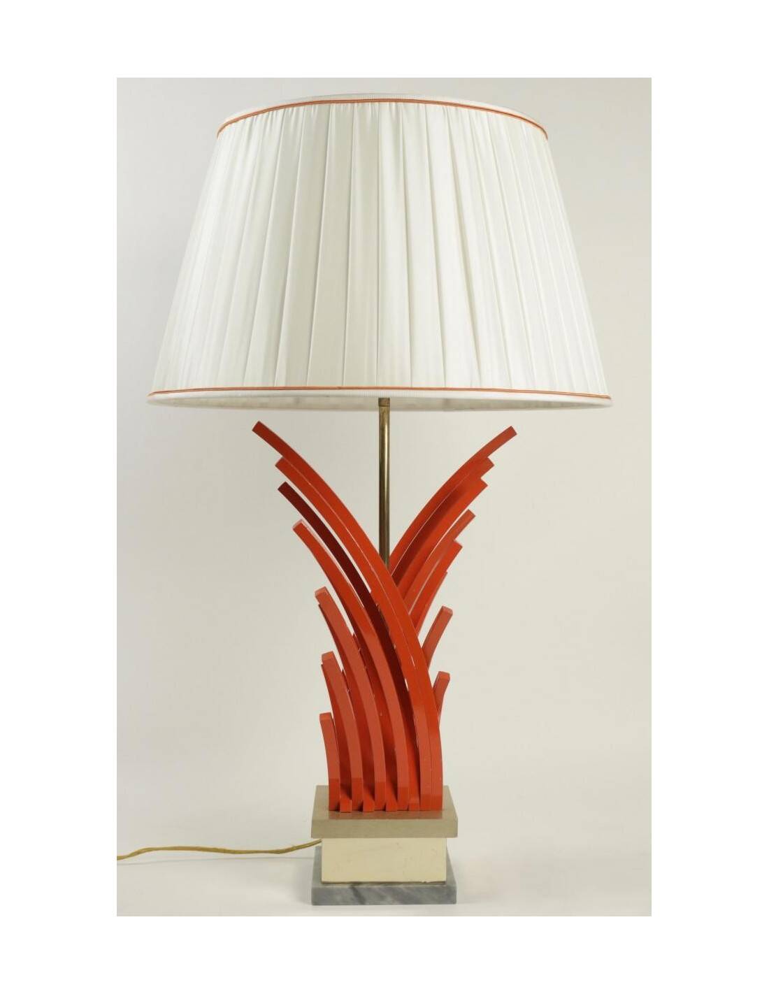 Orange lacquered metal lamp, marble base, 1970.