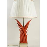 Orange lacquered metal lamp, marble base, 1970.