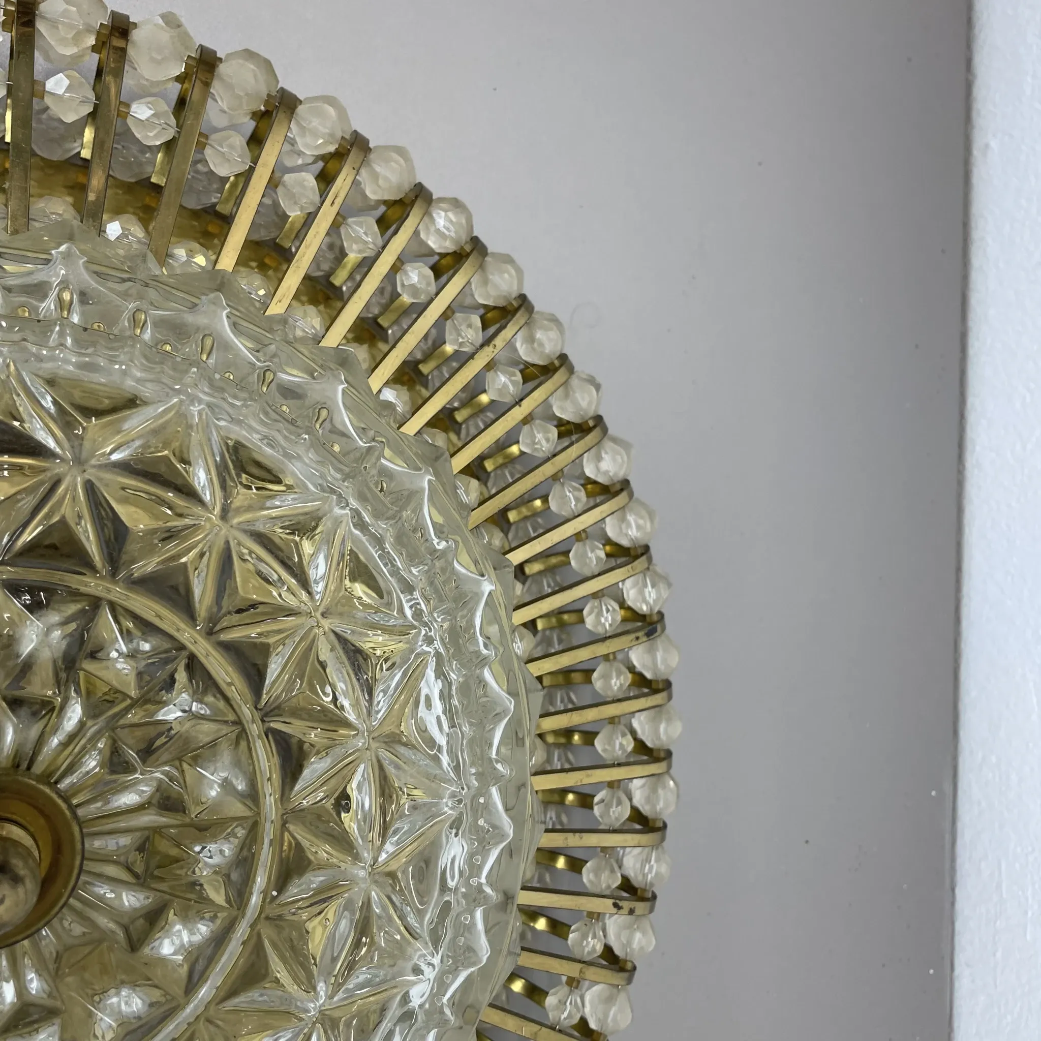 Ceiling Light in Hollywood Regency Style made of Glass and Brass, Ernst Palme Palwa, 1970s, Germany