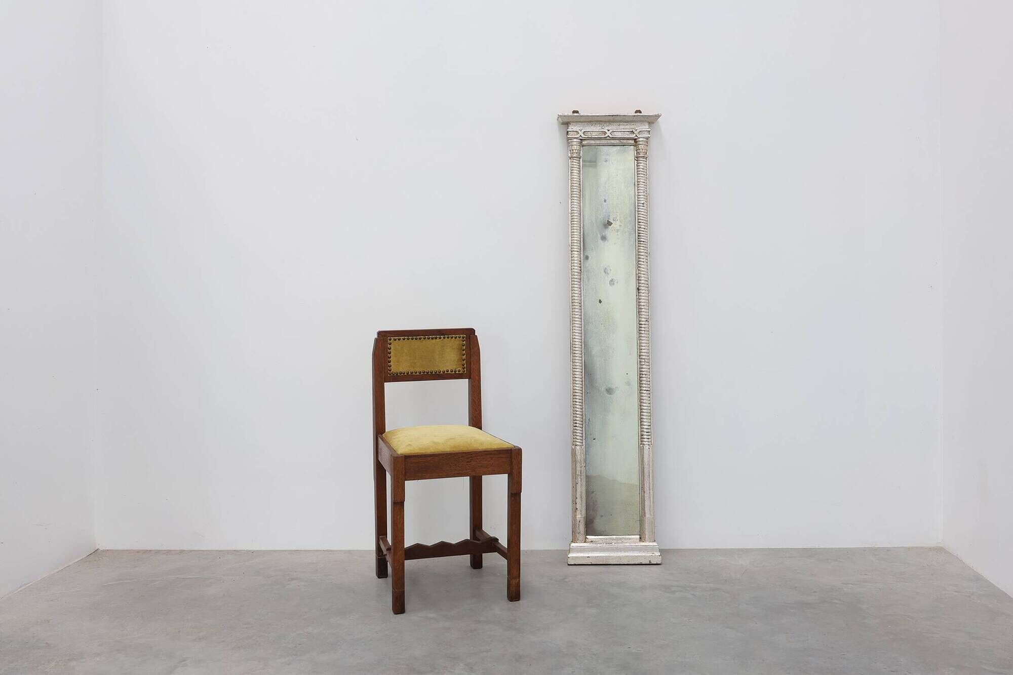 Neoclassical Silver Leaf Pier Mirror with Ringed Columns and Cornice, Italy