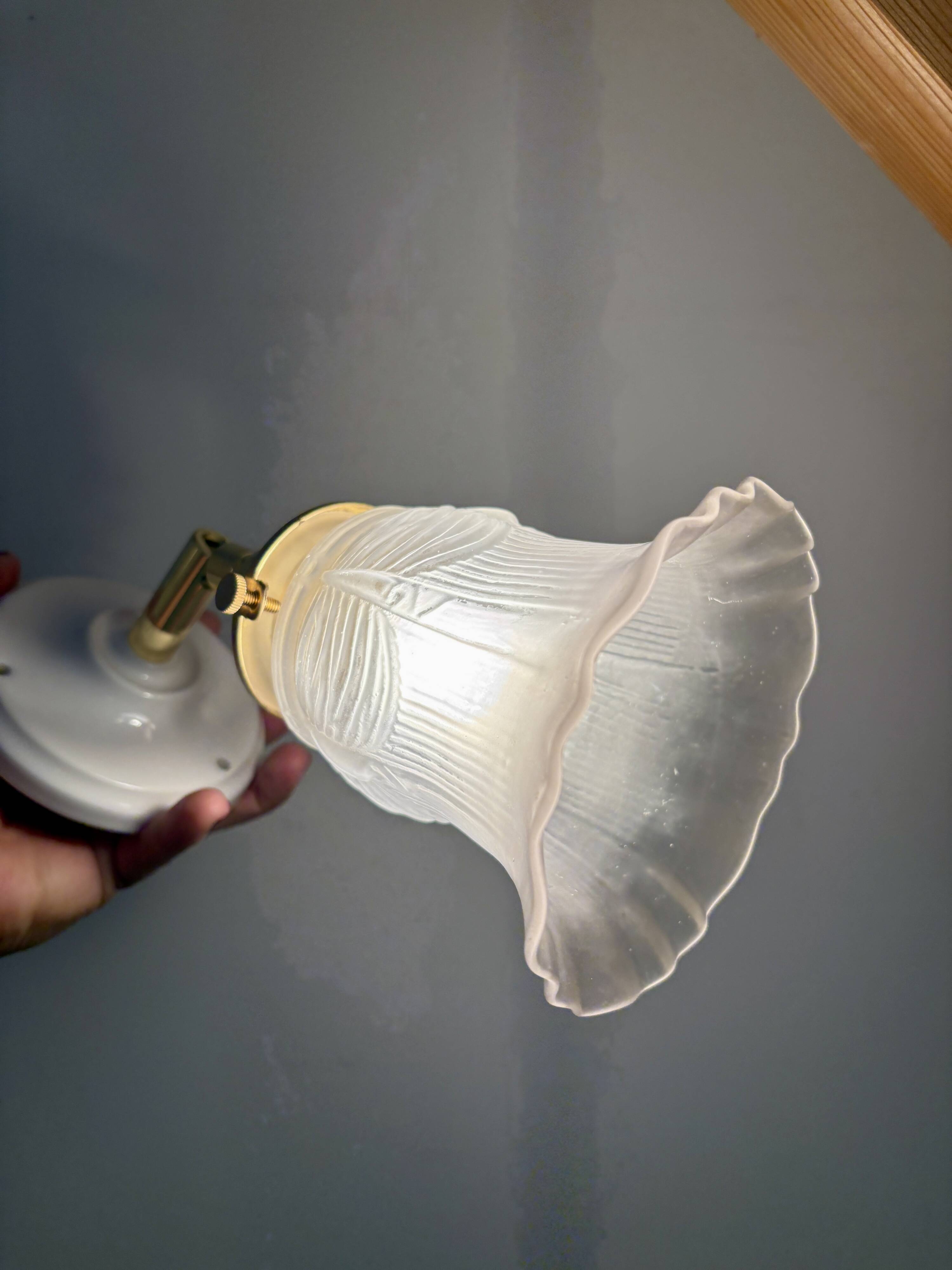Vintage frosted glass tulip wall lamp