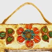 Wall mirror, glazed ceramic, signed La Roue Vallauris, vintage, 31.5 cm