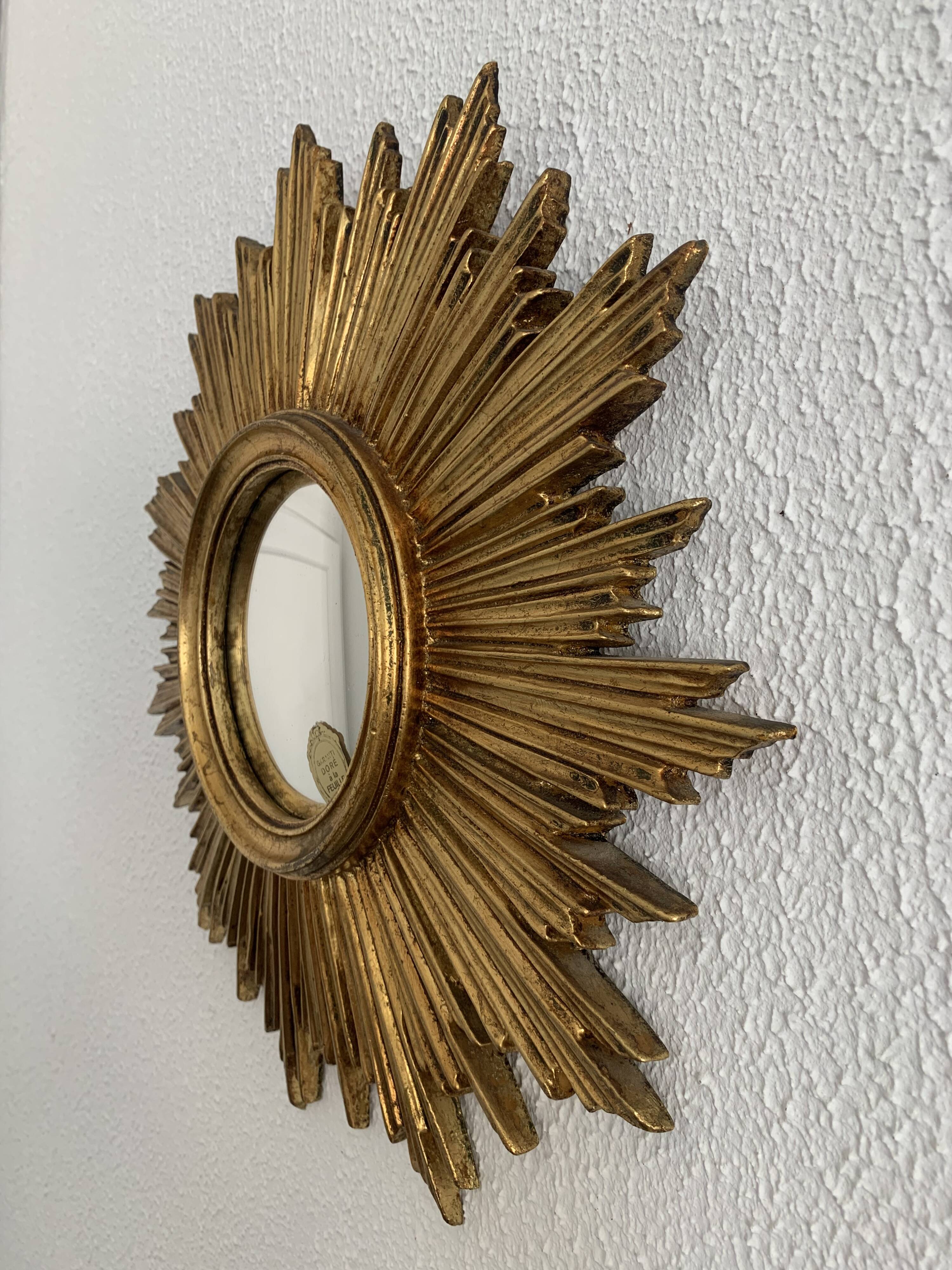 Vintage mirror 1960 witch's eye sun gold leaf - 43 cm