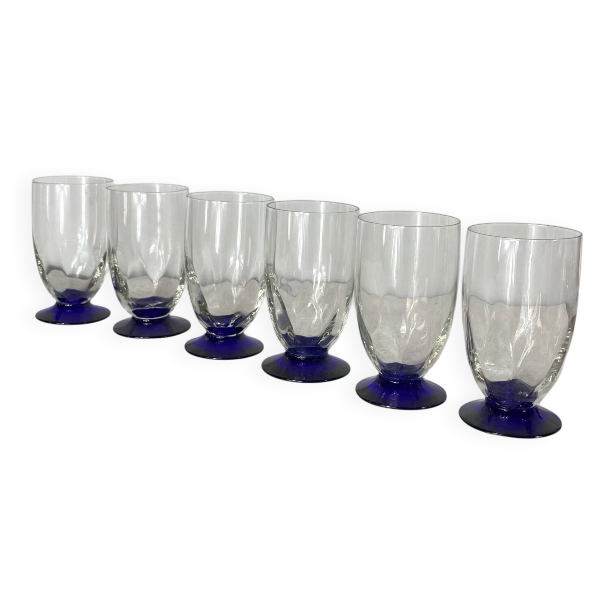 6 Art Deco glasses with blue stems, 16 cl.