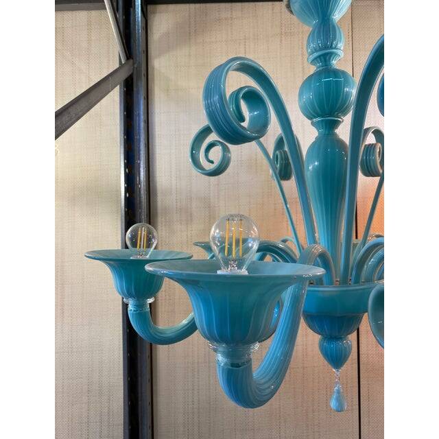 Italian Light Blue Murano Style Glass Chandelier