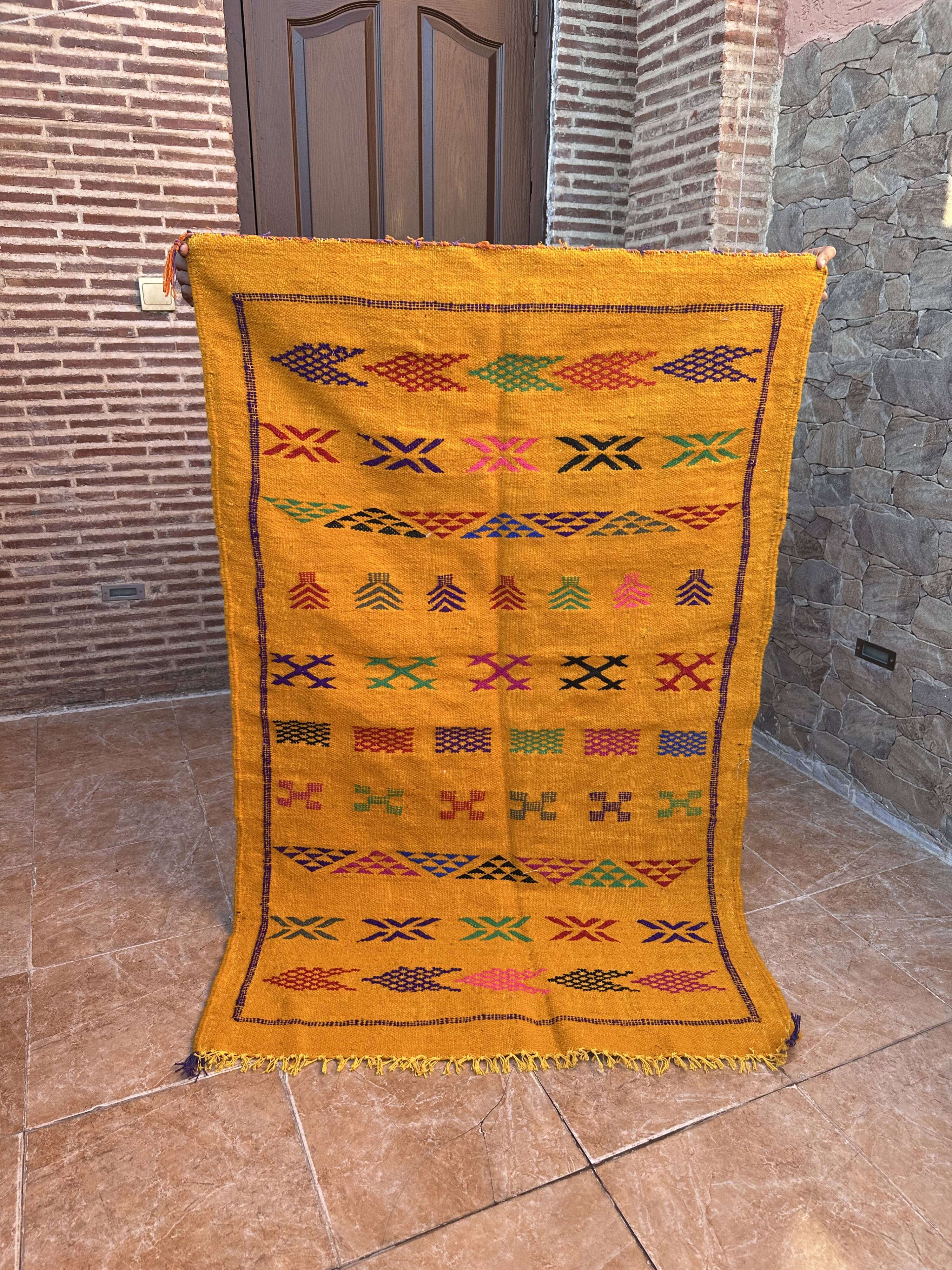 Handmade wool Berber rug – Colourful bohemian Moroccan kilim