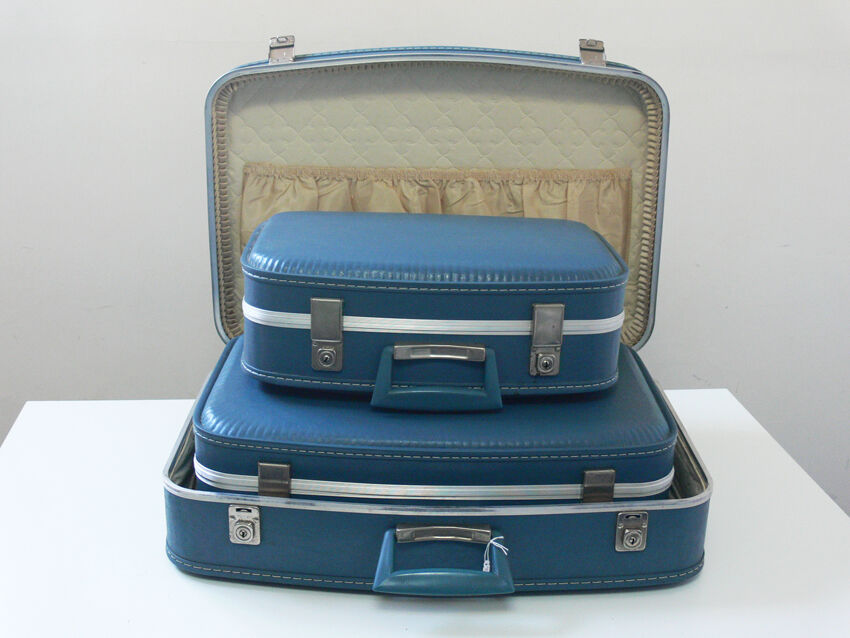 Set  de 3 valises vintage bleues gigognes