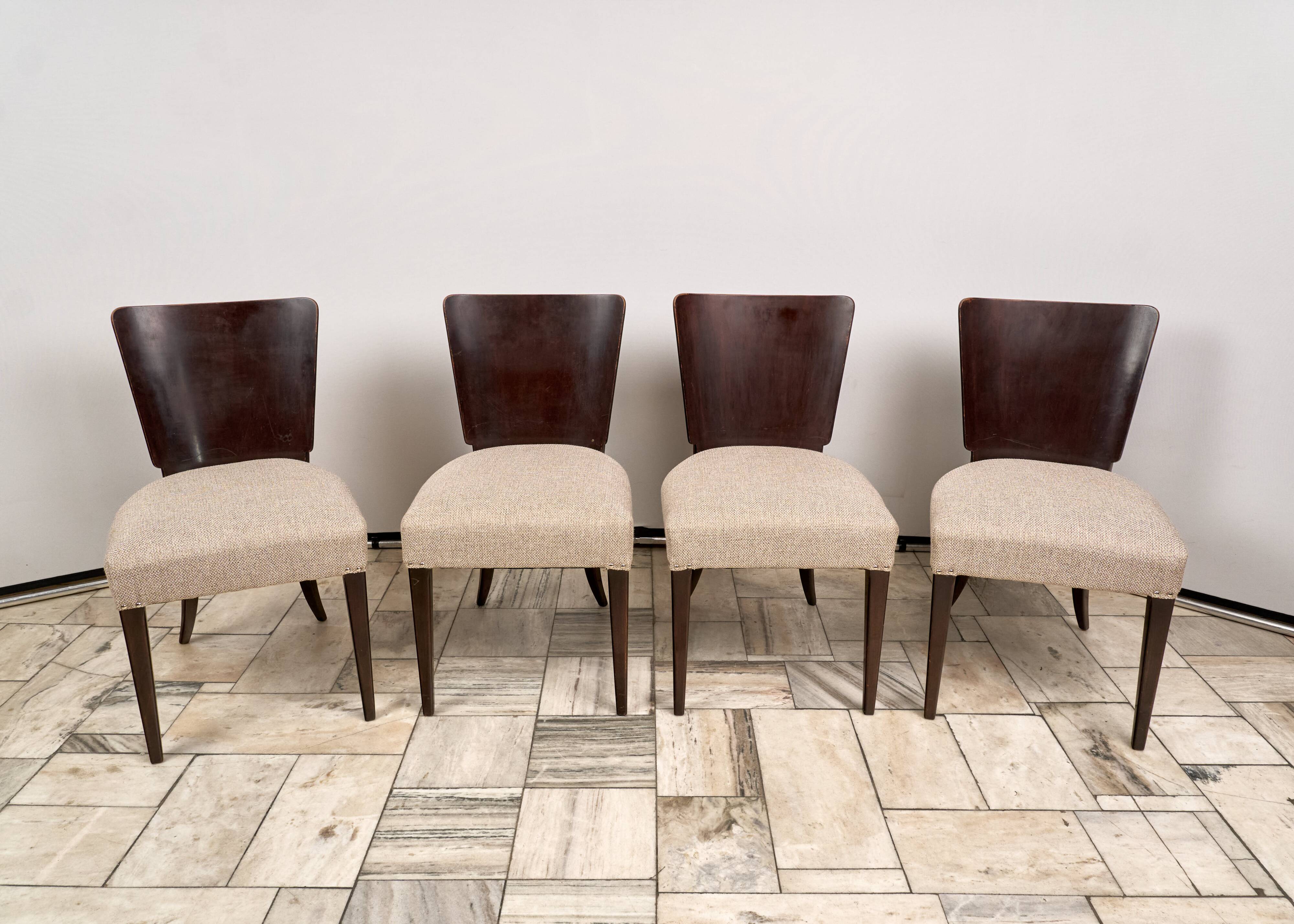 Set of 4 H-214 Dining Chairs by Jindřich Halabala, 1930s, Czechoslovakia