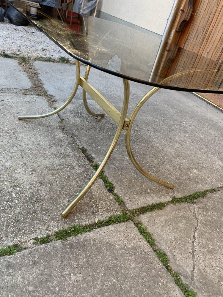 Brass and Glass Dining Table, Italy 1970