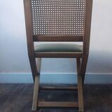 Set of 6 vintage French chairs in solid wood, canework and sky green