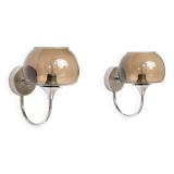 Pair of chrome and glass wall lights