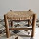 Vintage low stool in wood and straw – Woven straw seat