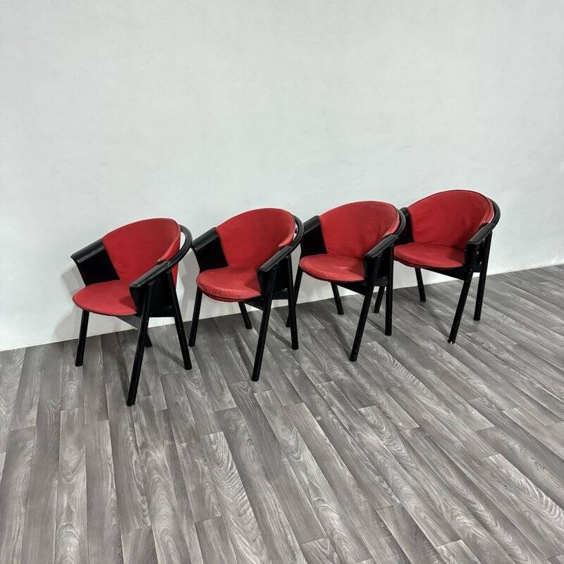 Modern Chairs in Lacquered Wood and Fabric from Pozzi & Verga, 1970s, Set of 4