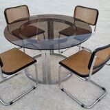 Round designer table in glass and chrome steel by Vittorio Introini for Saporiti, Italy 1970