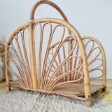 Magazine rack, vintage rattan storage