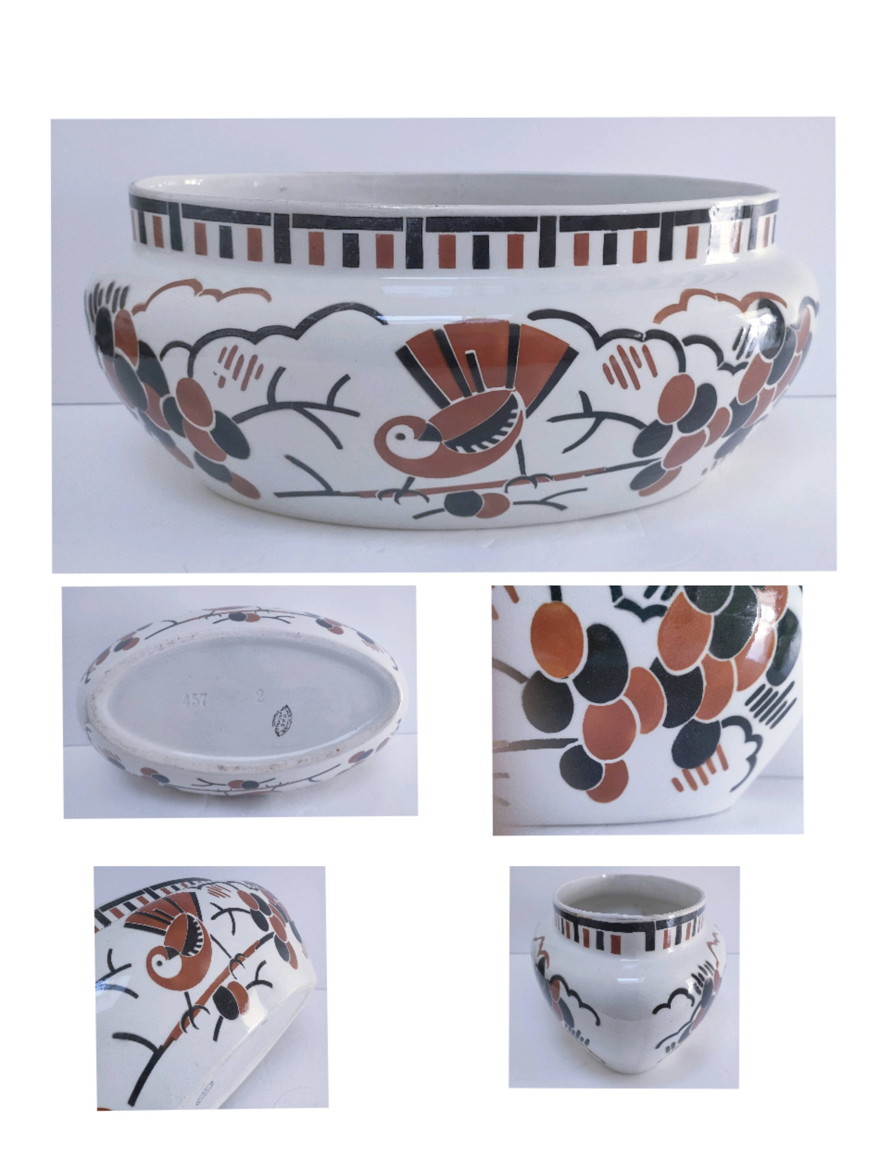 jardinière art déco keller et guérin lunéville modéle "ceylan" oiseaux
