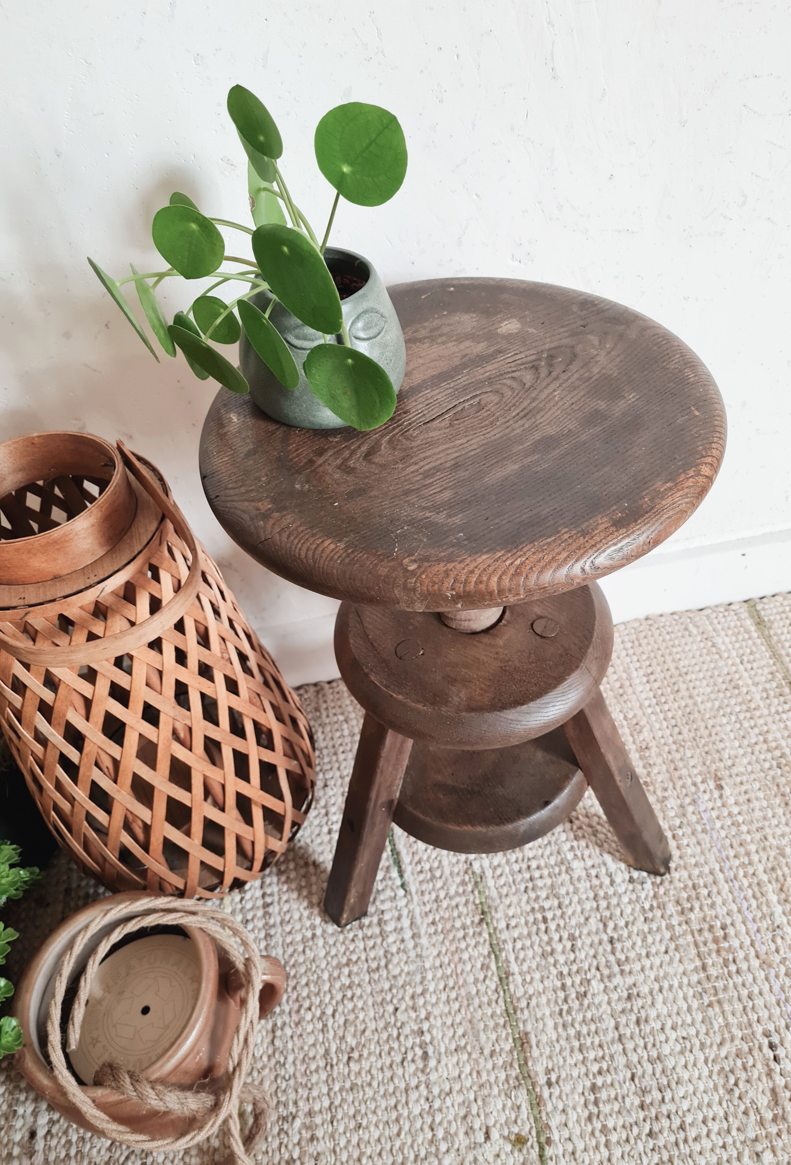 Adjustable old wooden stool