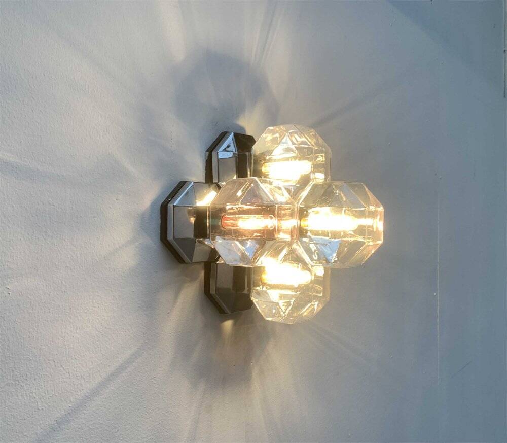 Vintage German wall or ceiling lamp in chrome and glass, space age design by Motoko Ishii for Staff.