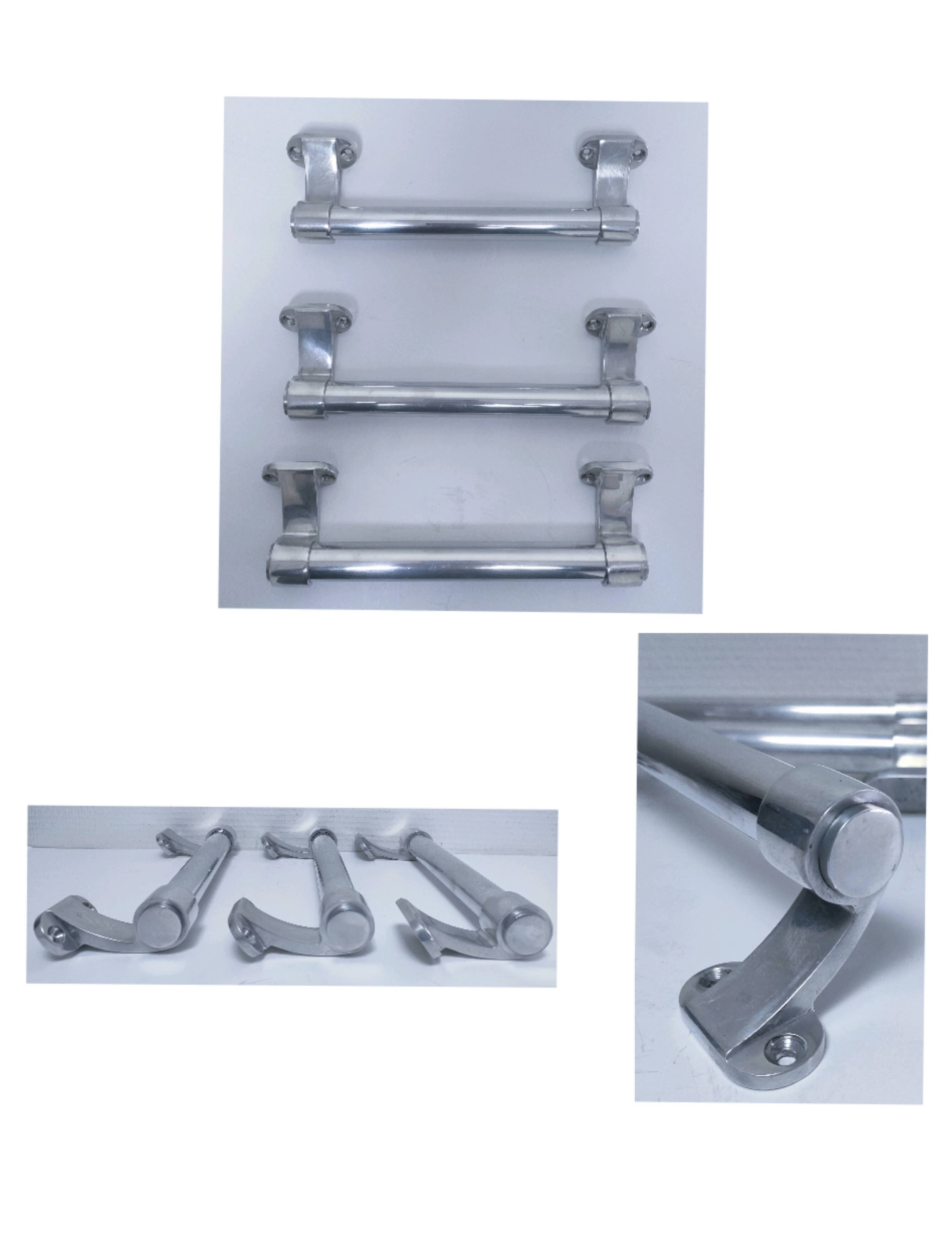 three long aluminum shop handles from the mid-20th century