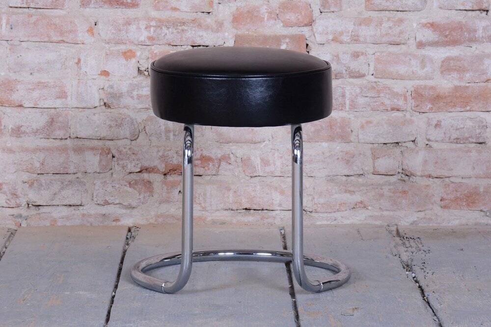 Bauhaus Stool in Chrome-Plated Steel and Leather, 1950s