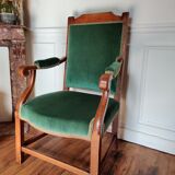 Fauteuil velours vert et bois