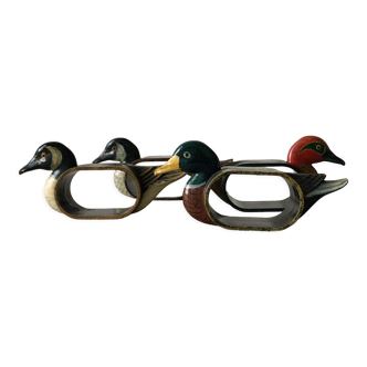 4 wooden napkin rings in the shape of a duck, made by Thiriet in France