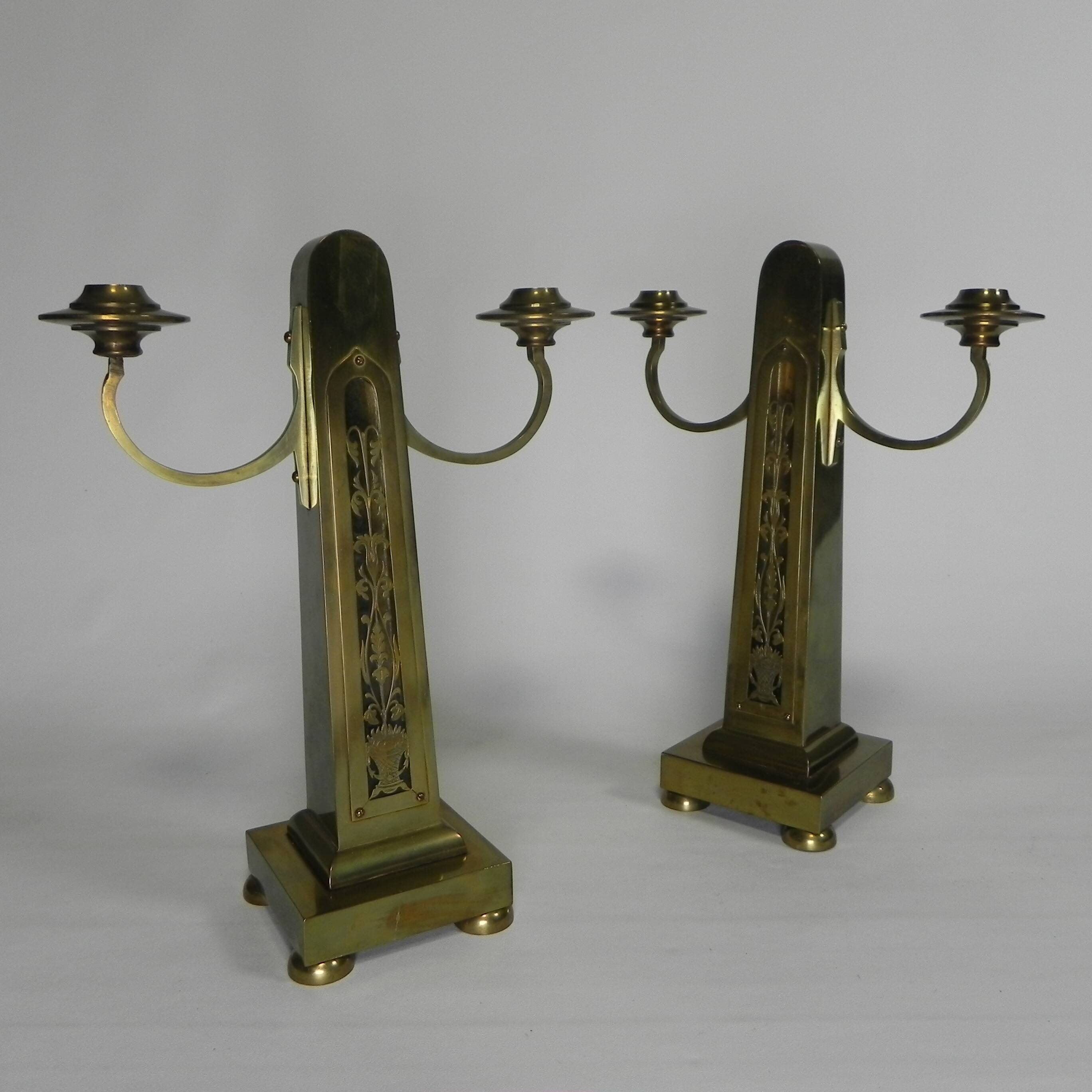 Set of 2 brass Art Nouveau candlesticks, circa 1910