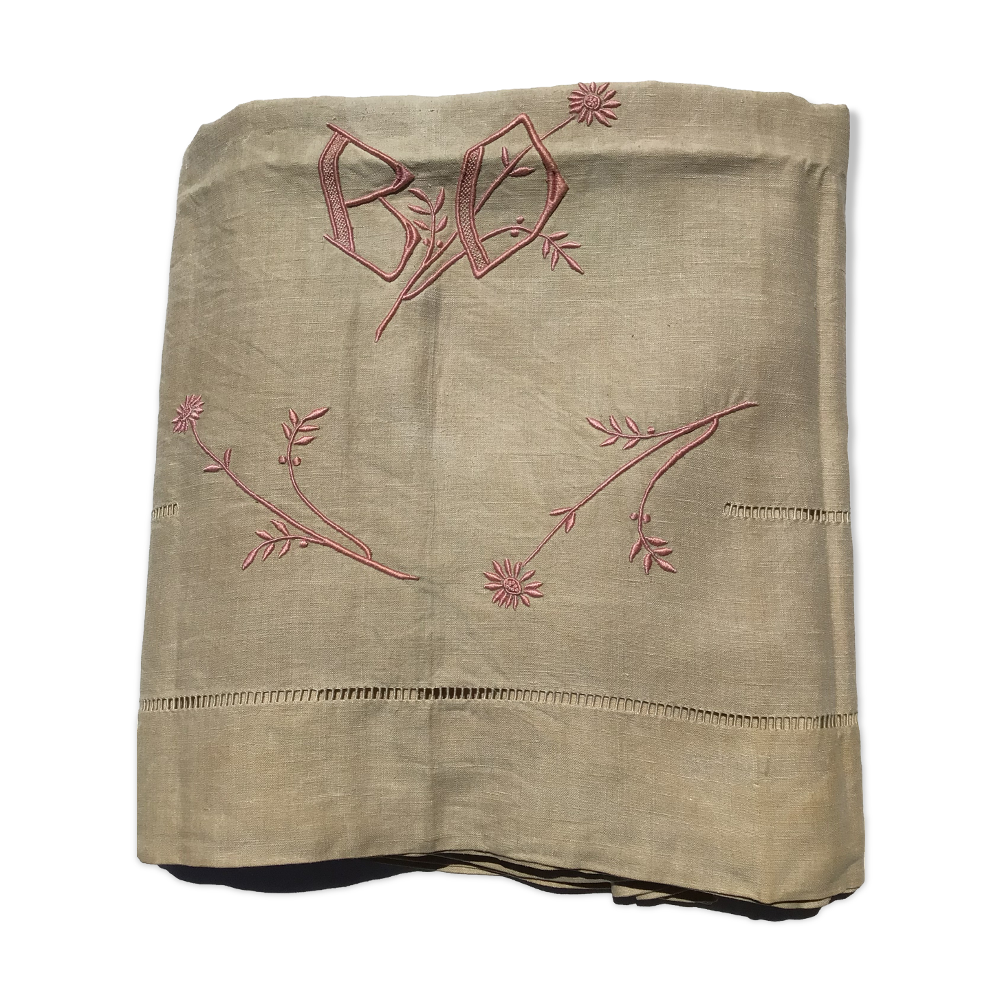 Sheet 2 places linen new embroidered BD pink dark beige canvas
