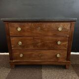 Empire style chest of drawers with 3 drawers and marble top - solid mahogany