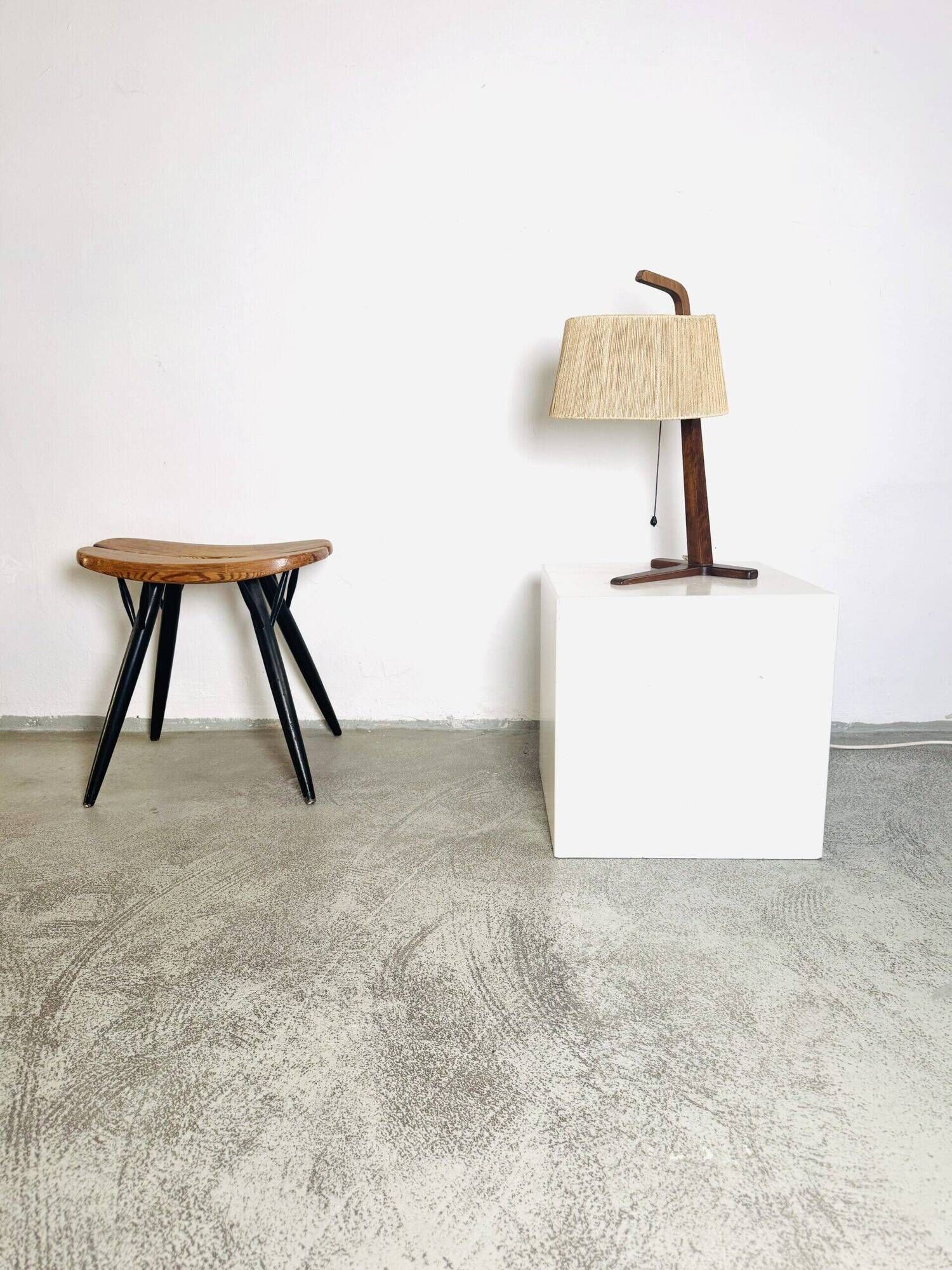 Hemp String & Teak Wood Table Lamp By Ib Fabiansen For Fog & Mørup, Denmark 1950S