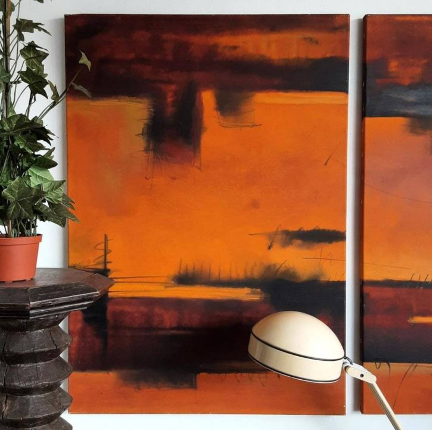 Dário Bosa abstract diptych (orange/red) signed / canvas Brasilian art