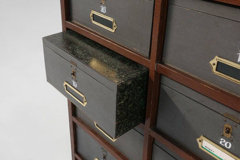 Industrial Filing Cabinet in Wood, Belgium 1920s