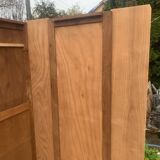 Vintage wardrobe with compass legs in raw wood, sliding doors, 1960s