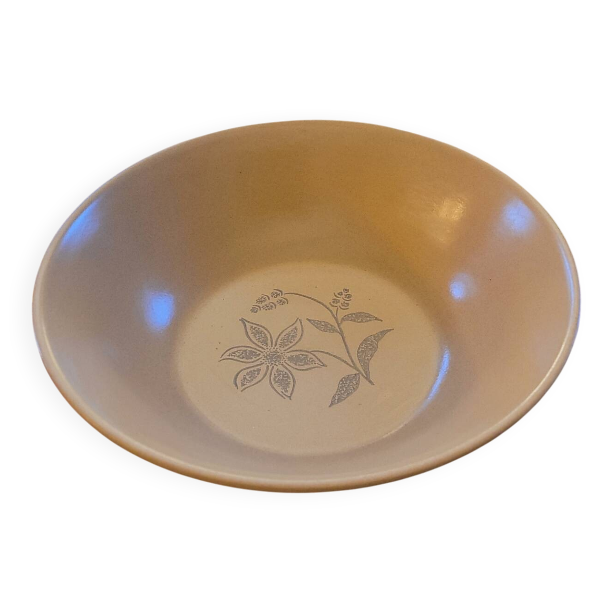 Stoneware salad bowl with floral decoration. 1970s