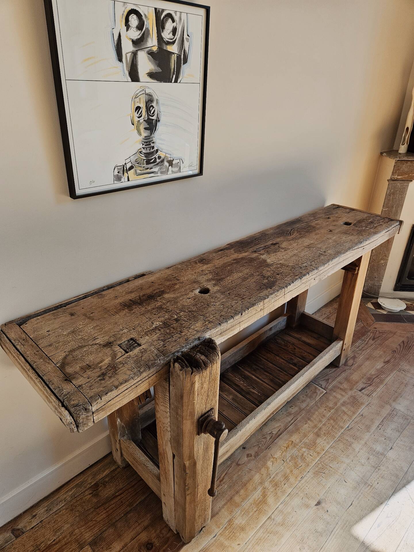 Old solid wood workbench
