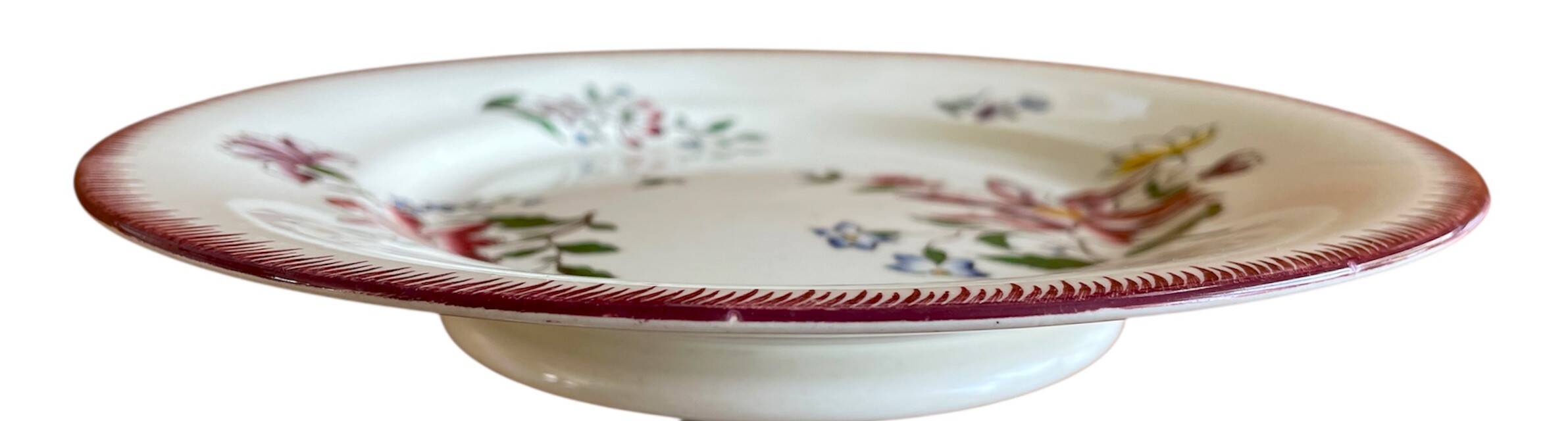 Antique Sarreguemines earthenware mignardise dish on a pedestal