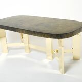 Brutalist Belgian dining table in resin and brass from around 1970.
