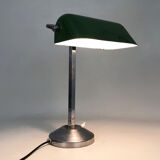 NIAM desk lamp with articulated head, dark green color and chrome. Art Deco