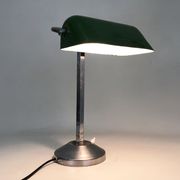 NIAM desk lamp with articulated head, dark green color and chrome. Art Deco
