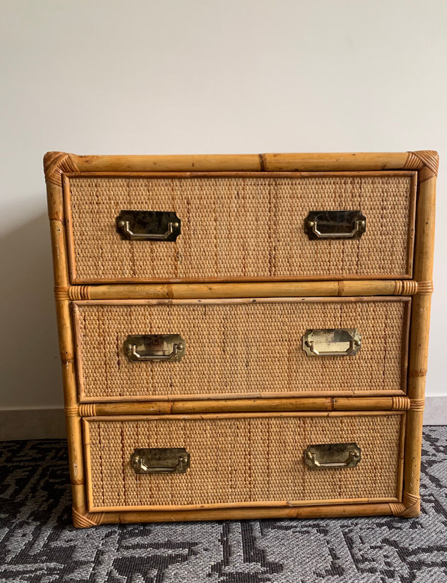 Chest of drawers in bamboo and braided wicker