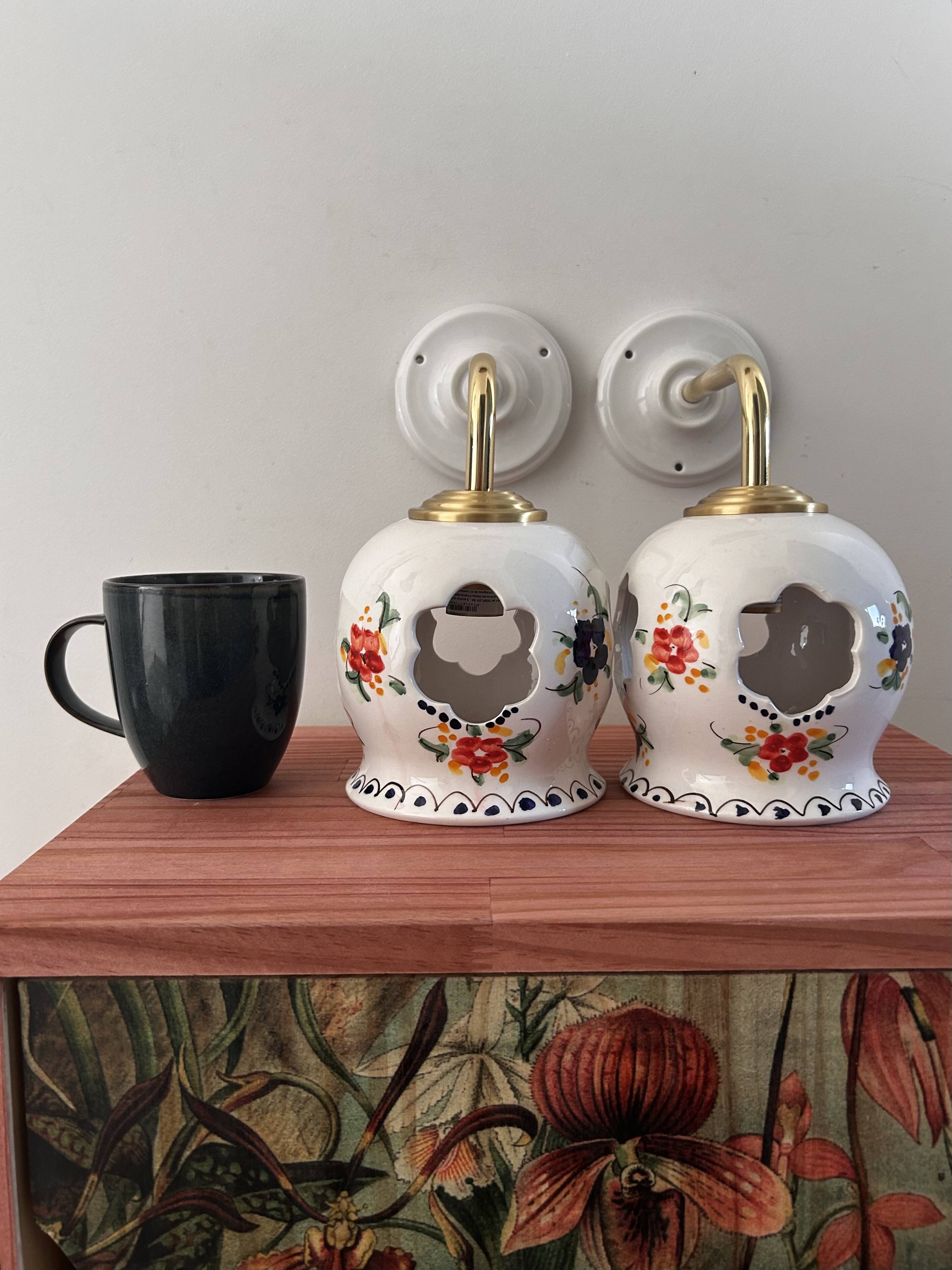 Pair of openwork ceramic wall lights