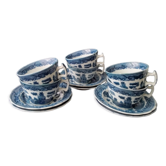 Set of 6 Blue Willow porcelain tea cups