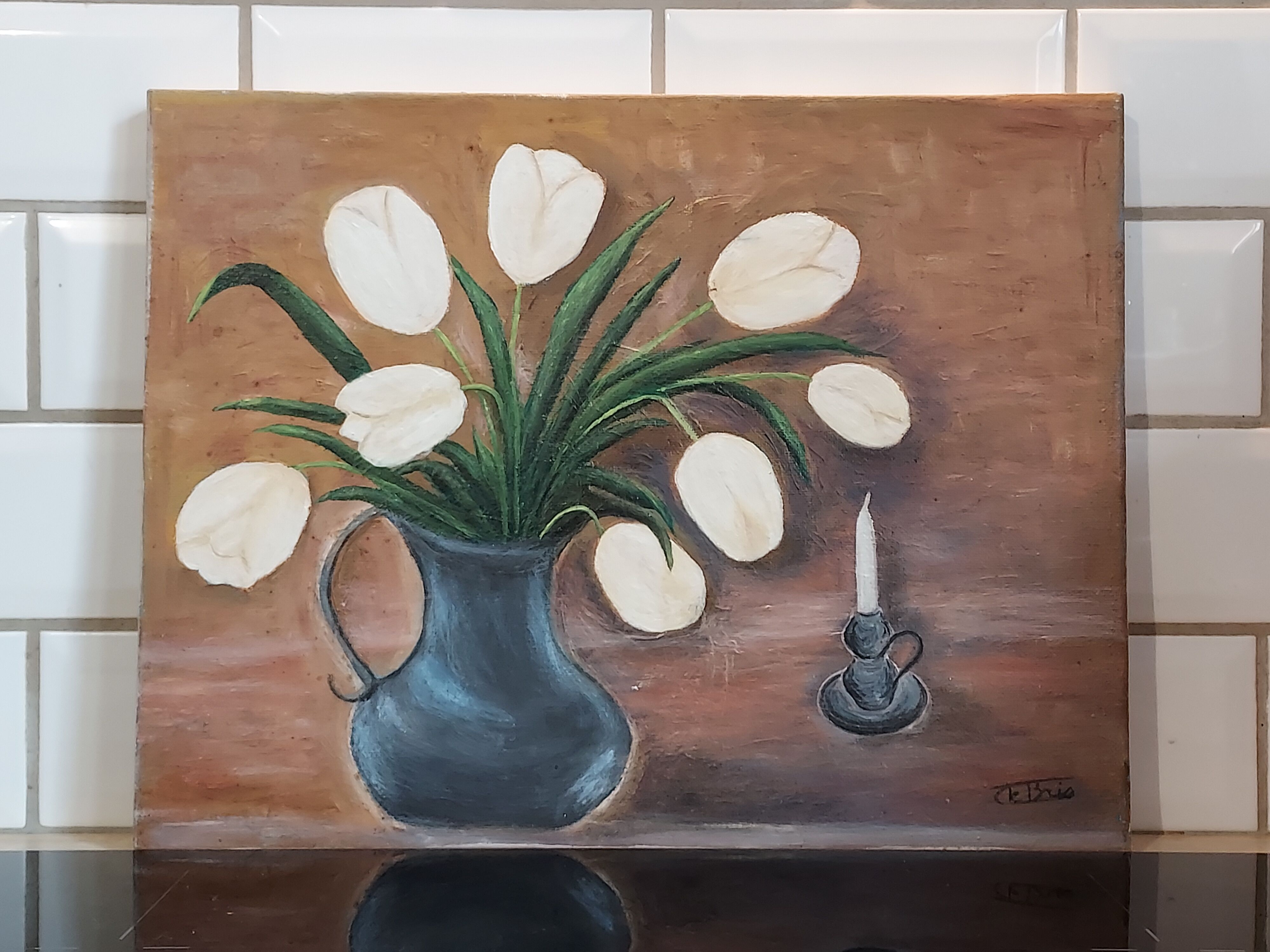 Still life white tulips