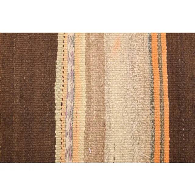Vintage Turkish Oushak handmade wool cotton beige kilim runner rug 79x303