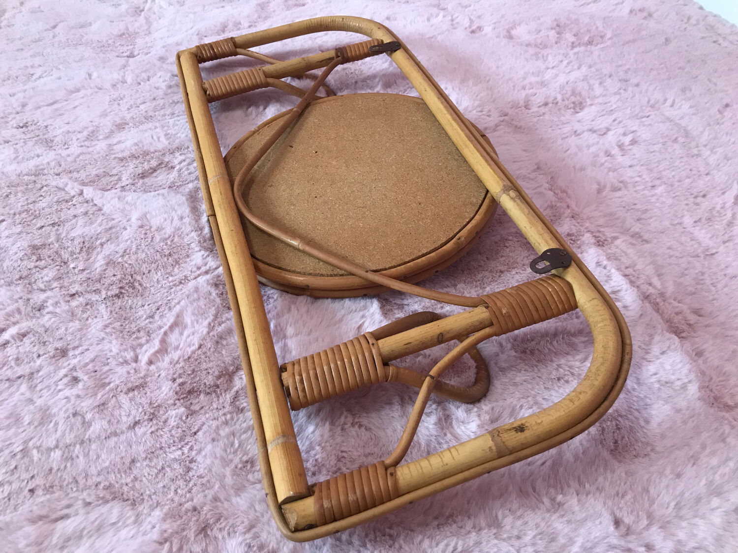 Rattan coat rack and vintage mirror