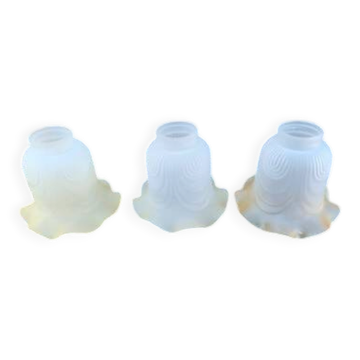 3 antique opaline glass tulips
